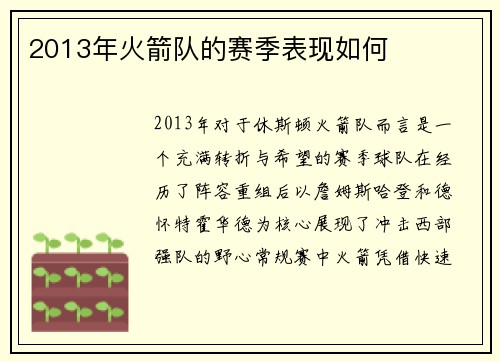 2013年火箭队的赛季表现如何